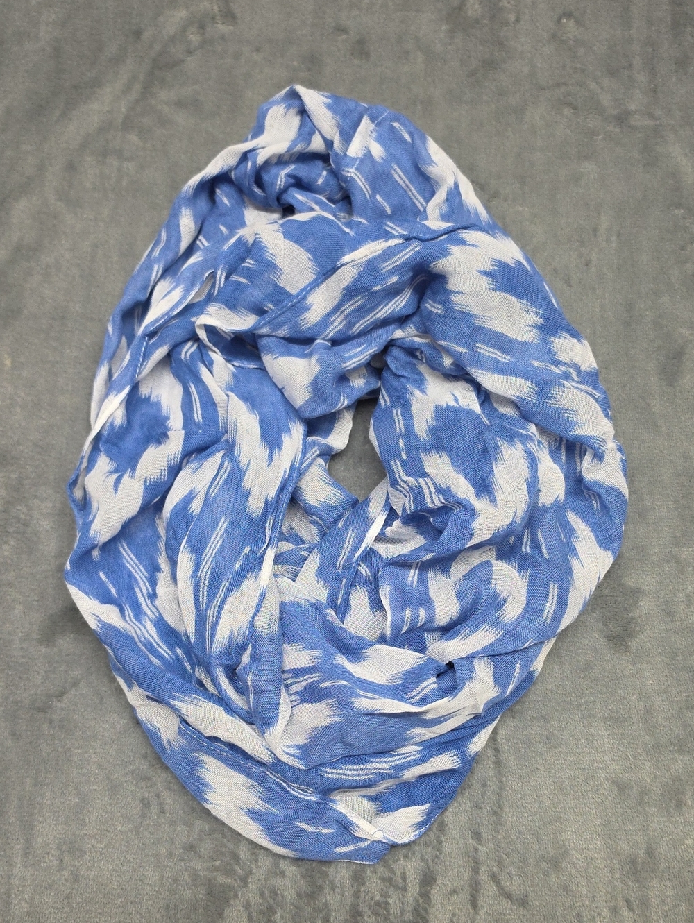 Blue and White Patterned Lightweight Infinity Scarf